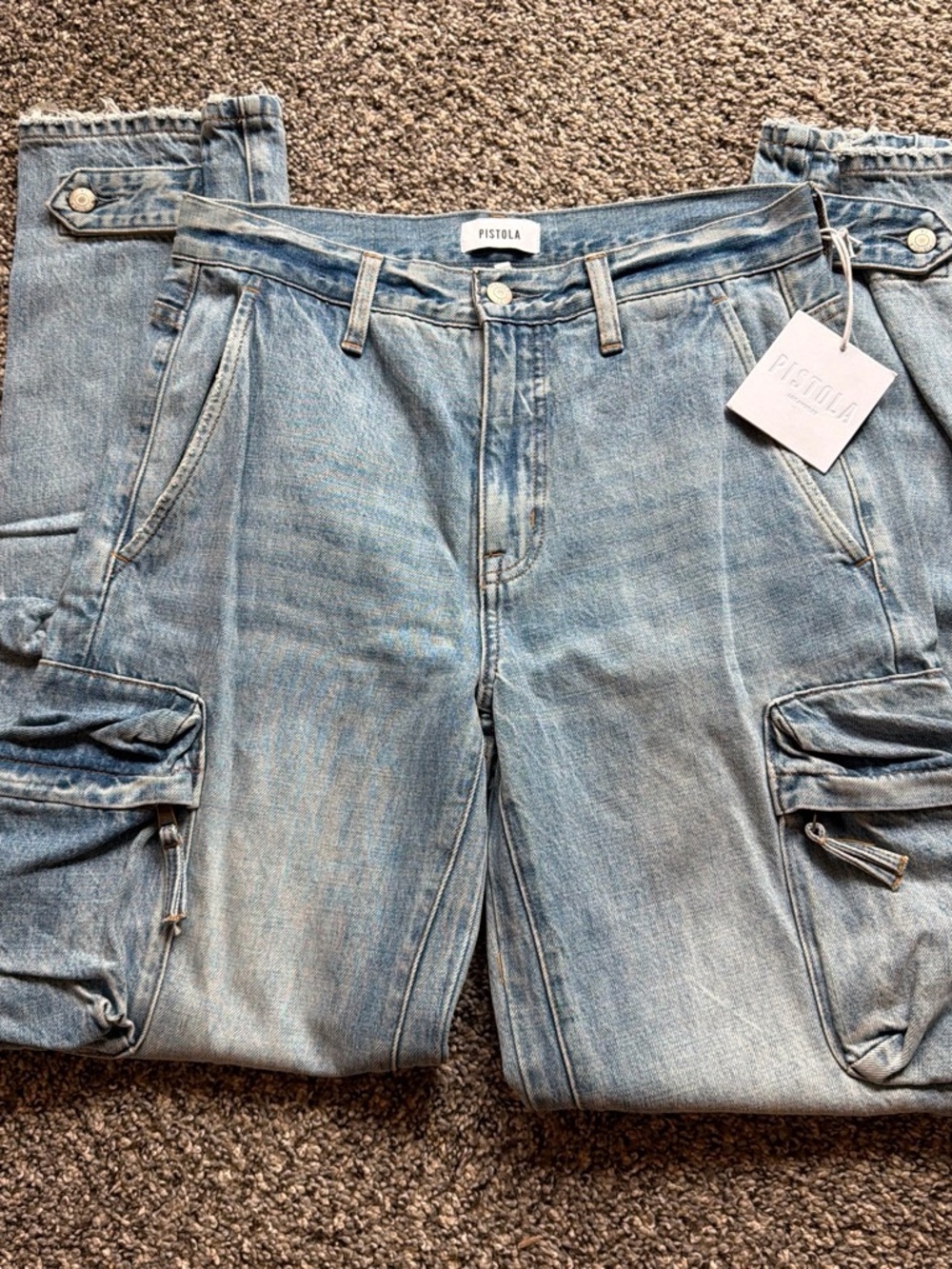 pistola Light Blue Washed Denim Cargo Pants